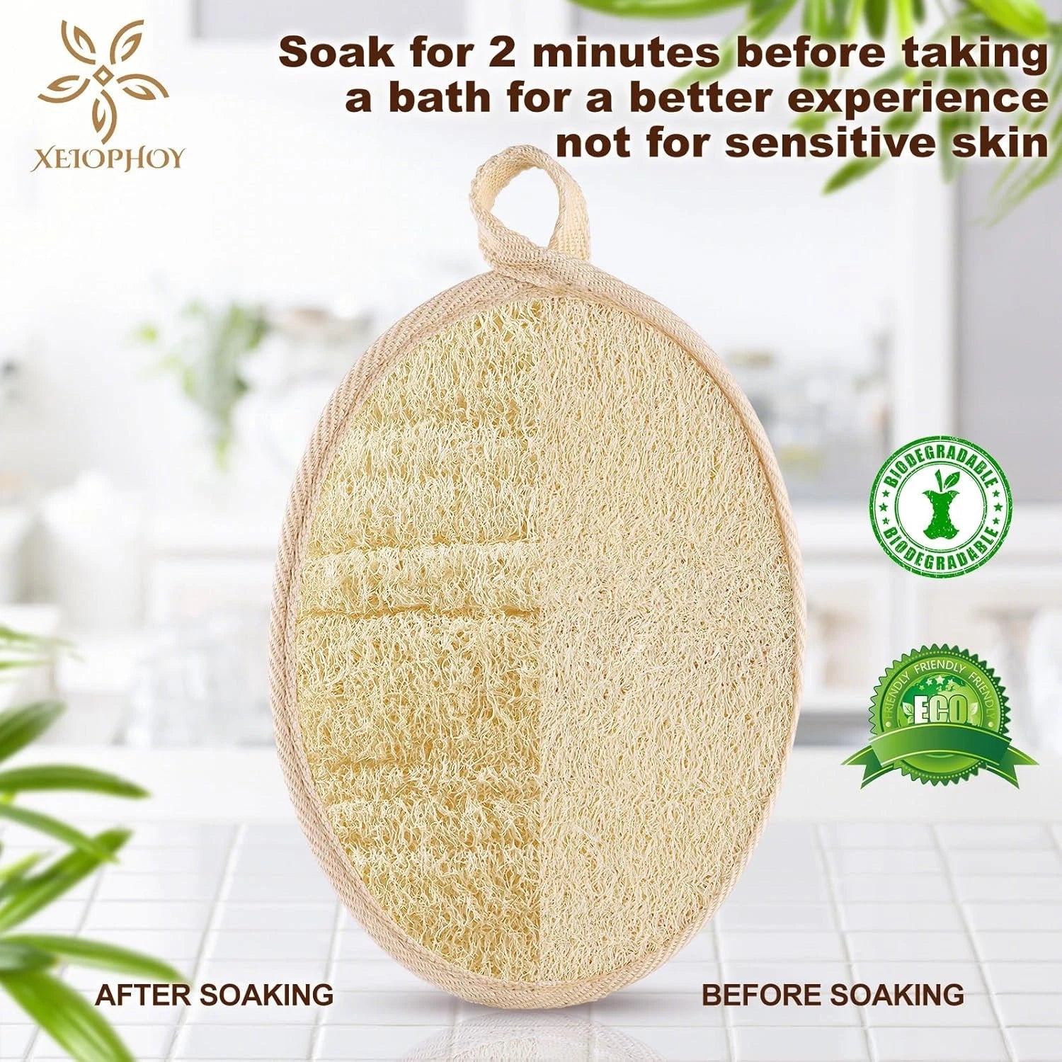 2PCS Premium Natural Loofah Sponge Exfoliating Body Scrubber, Shower Loofah