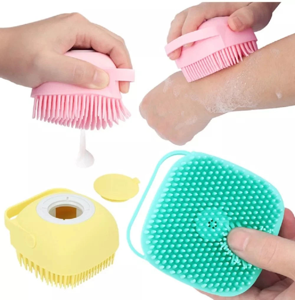 Silicone Bath Brush w Soap Dispenser-Body Scrubber, Handheld Hygiene Exfoliator