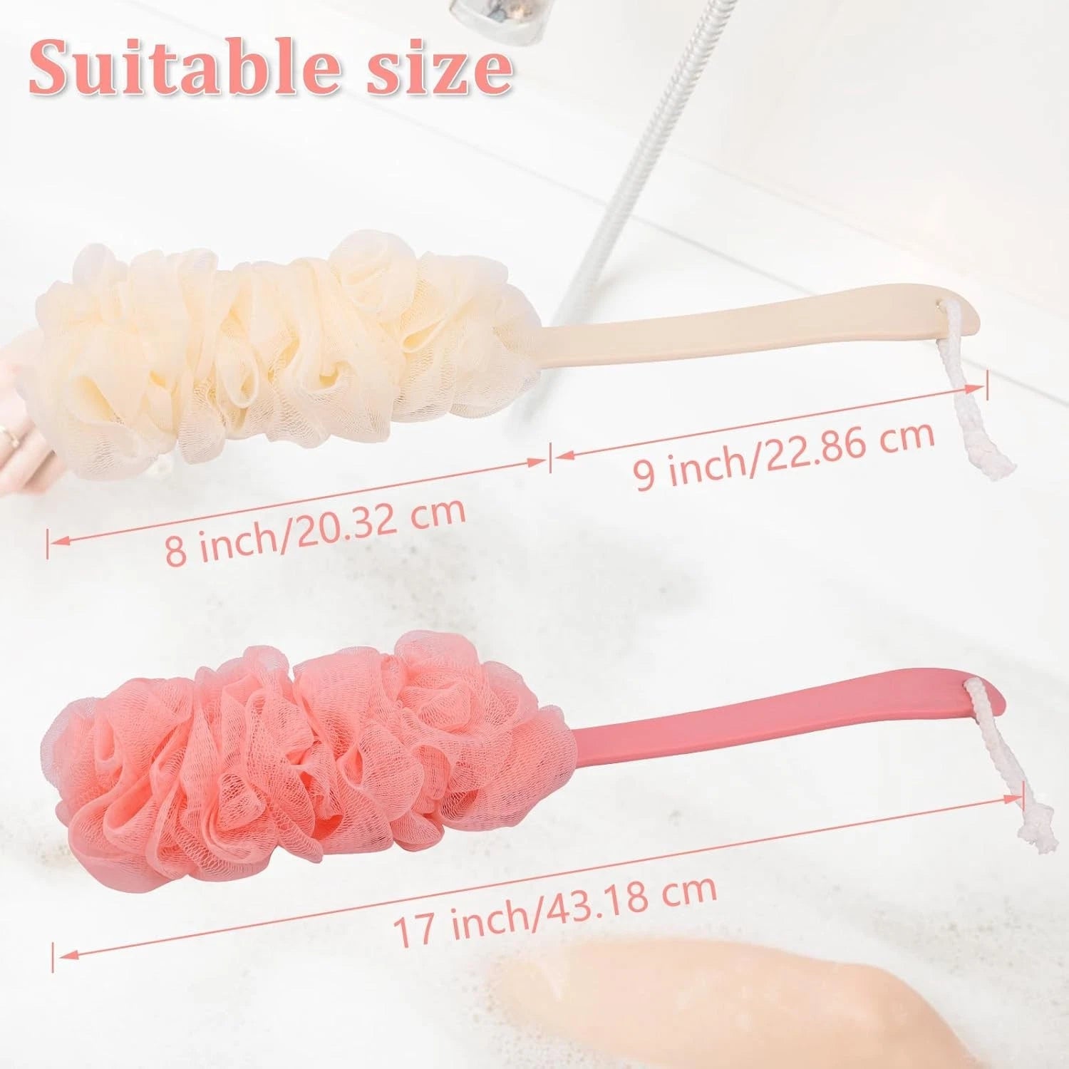 2Pack Back Scrubber for Shower Loofah with Long Handle, Shower Brush for Body...