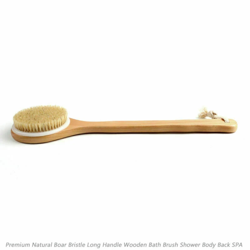 Premium Natural Boar Bristle Long Handle Wooden Bath Brush Shower Body Back SPA