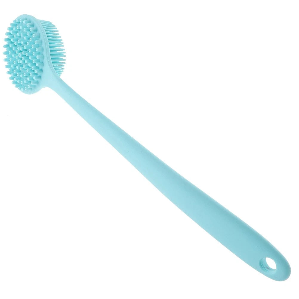 1PC Shower Brush Long Handle Silicone Back Skin Scrubber (Blue)