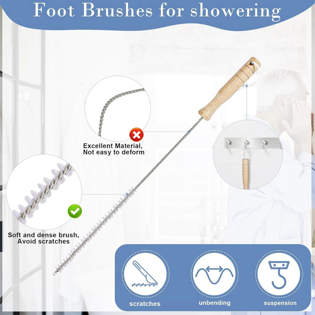 Long Handle Toe Brush, Wooden Foot Brush for Shower,Between Toe Cleaning Brush F