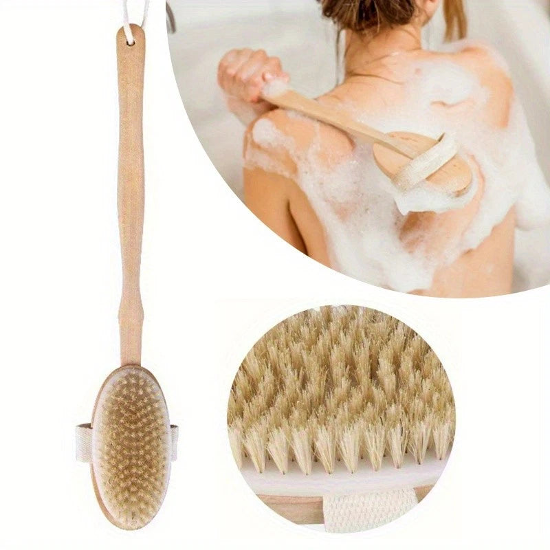 Wooden Detachable Long Handle Double-sided Shower Brush for Back Cleaning