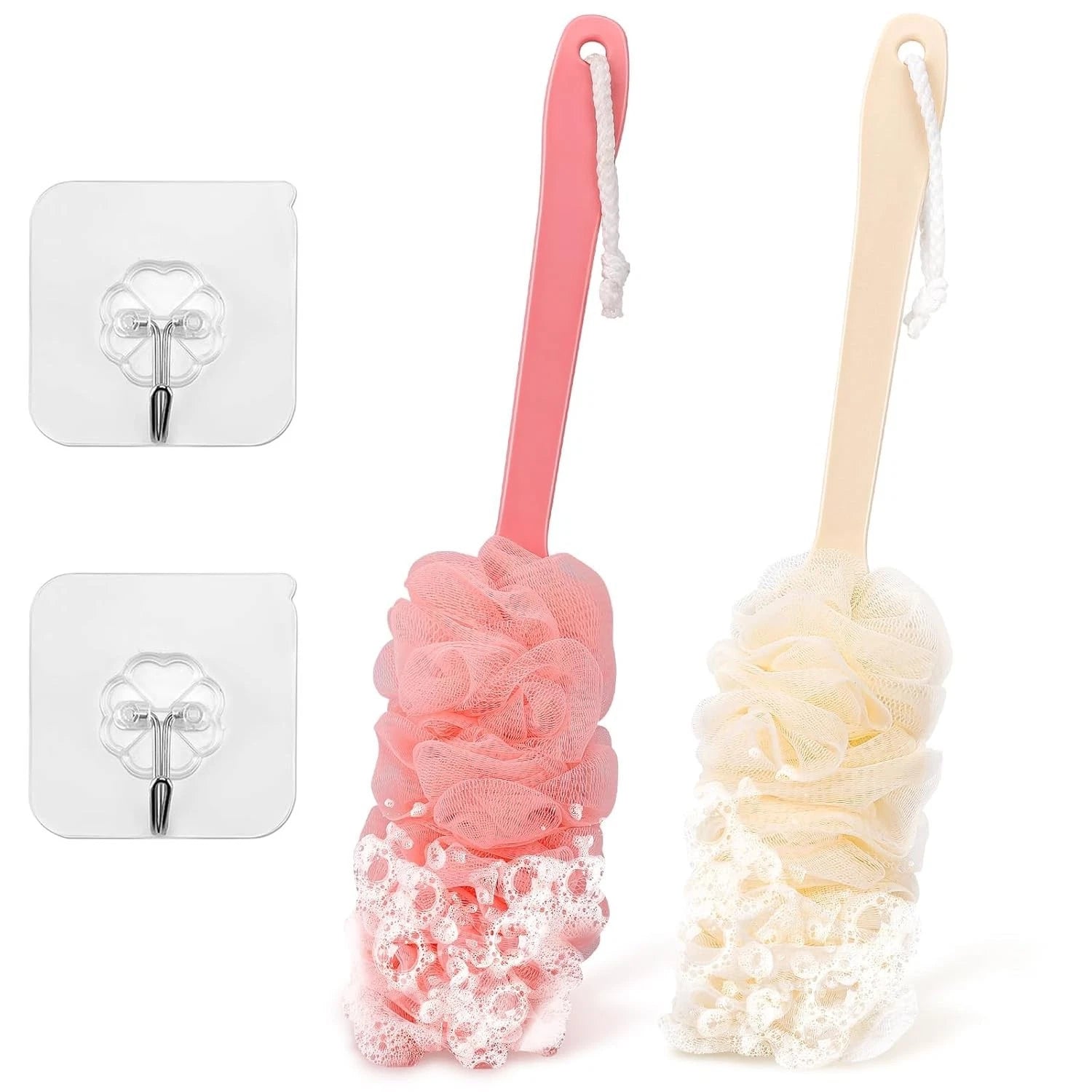 2Pack Back Scrubber for Shower Loofah with Long Handle, Shower Brush for Body...