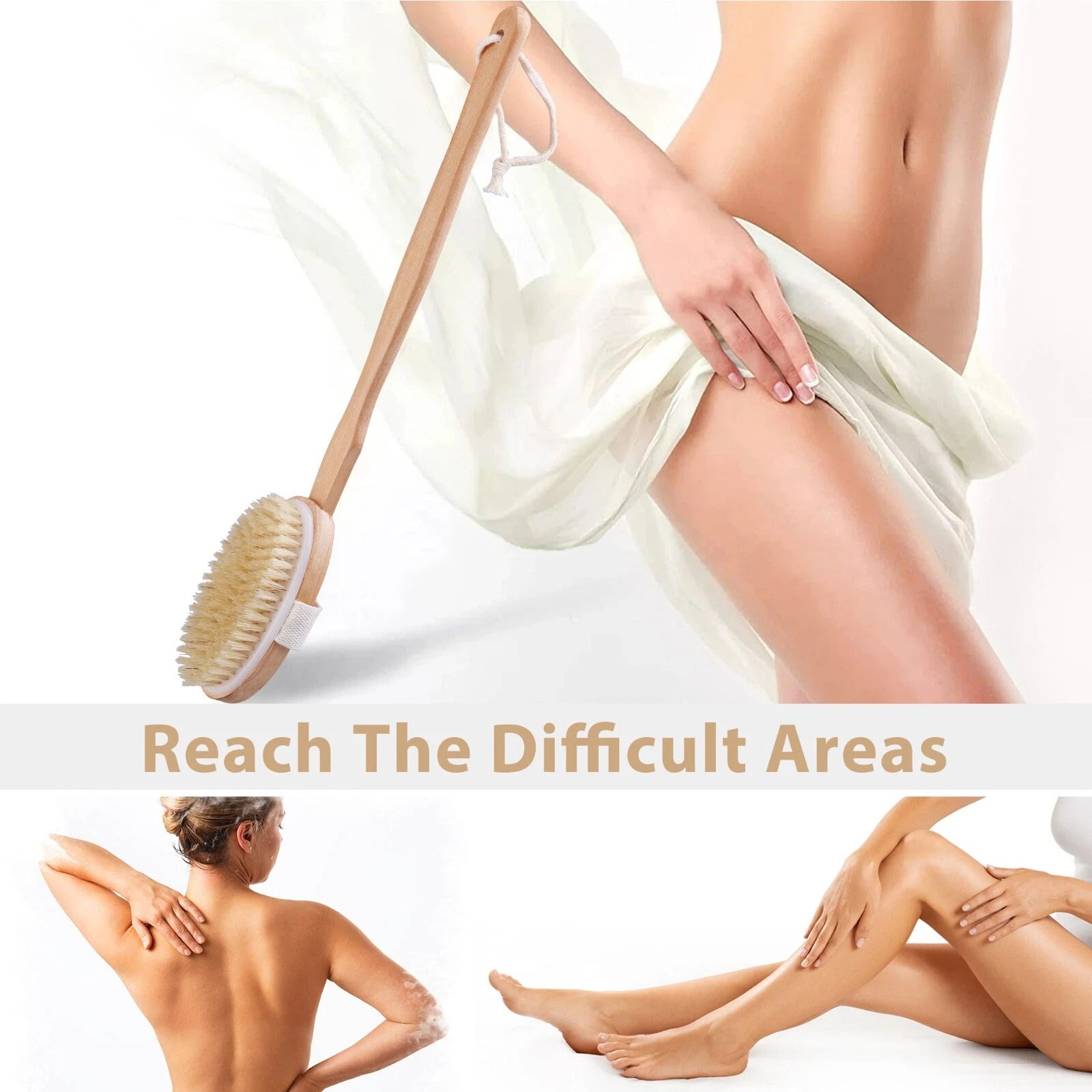Wooden Bath Brush with Natural Bristles - Premium Body Scrubber for Dry Skin USA