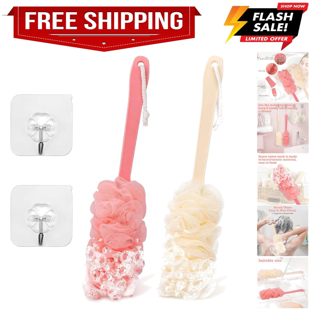2Pack Back Scrubber for Shower Loofah with Long Handle, Shower Brush for Body...