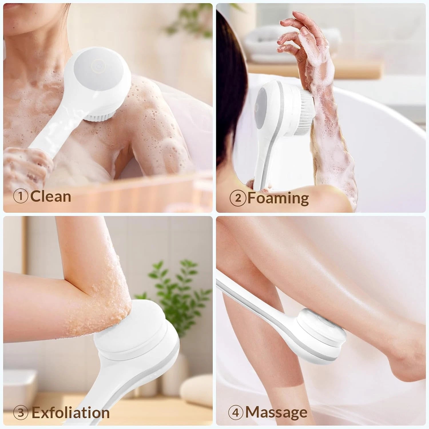Electric Body Brush Back Scrubber for Shower, Waterproof Long Dual Handle Power