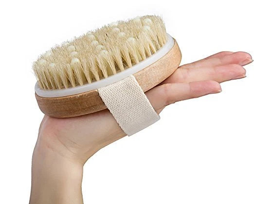 Wooden Bath Brush w Natural Bristles-Handheld Body Scrubber Exfoliator Spa Tool