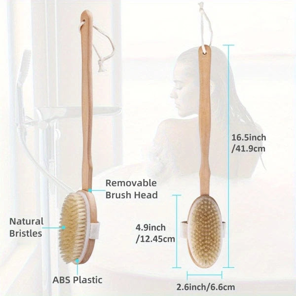 Wooden Detachable Long Handle Double-sided Shower Brush for Back Cleaning