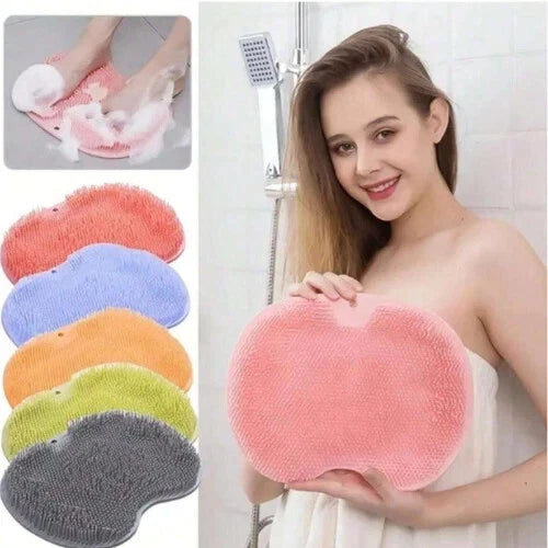 Silicone Shower Foot Scrubber Back Body Brush Massager Pad Mat Bathroom Grey Uk