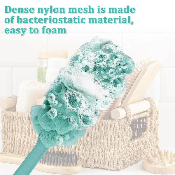 Ergonomically Back Scrubber for Shower Double-Sided Back Brush Long Handle