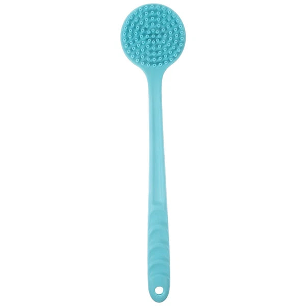 1PC Shower Brush Long Handle Silicone Back Skin Scrubber (Blue)
