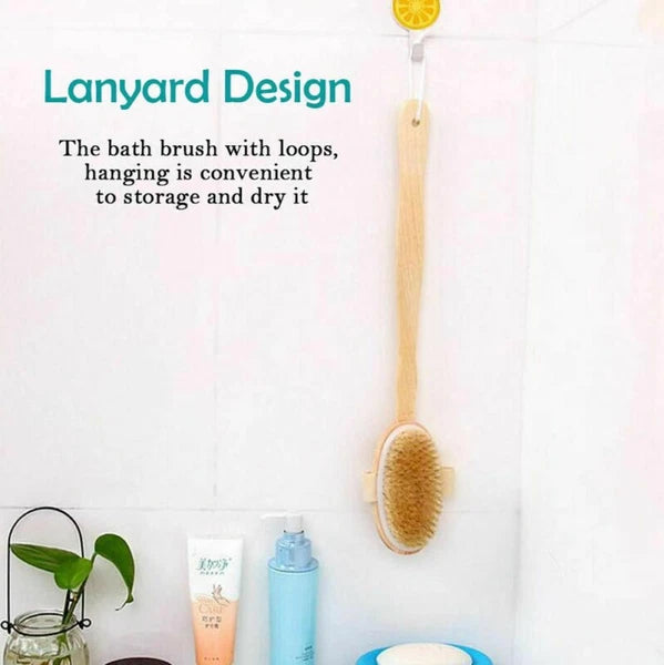 Durable Natural Long-Handled Bath Shower Body Back Dry Skin Spa Scrubber Brush F