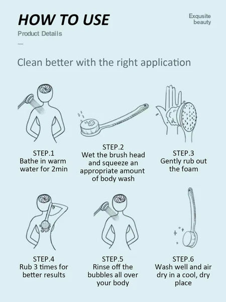Long Handle Shower Bath Body Brush With Soft Bristles Back Massage Scrubber