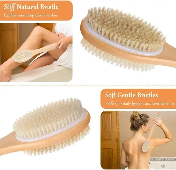 Long Handle Body Brush Back Scrubber Natural Bristles Wooden Shower Bath Loofah