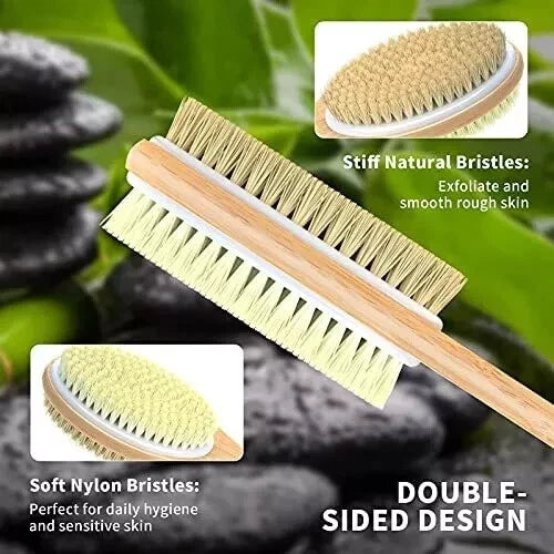 Long Handle Body Brush Bamboo Dual-Sided Back Scrubber Shower Bath Spa Wet / Dry