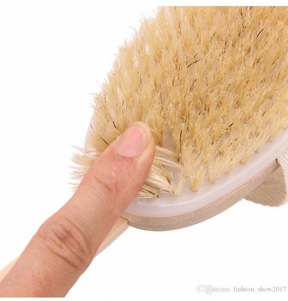 Natural Boar Bristle Wooden Bath and Body Brush Back Brush with Long Handle NEW