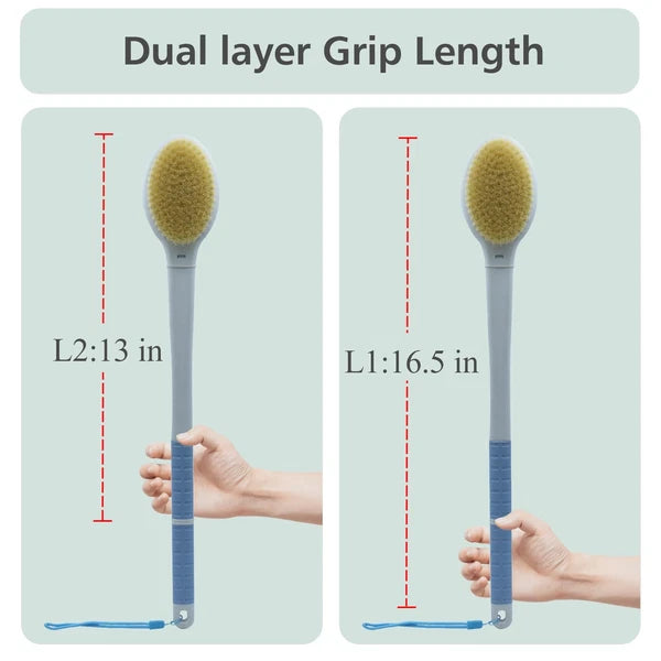 Shower Brush with Soft and Stiff Bristles,17.5" Long Handle Dual-Side Back Sc...