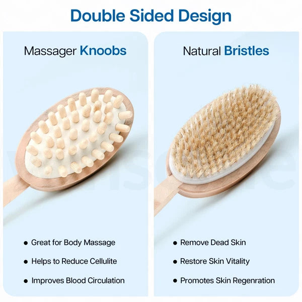 Long Handle Double Sided Shower Body Bath Bristle Brush Back Scrubber Massager