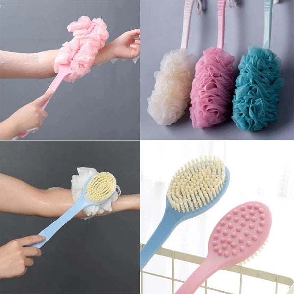 Bath Brush Loofah Soft Mesh Sponge Back Scrubber Long Handle Body Wash Shower