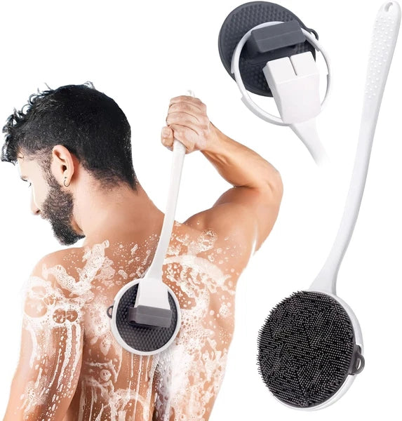 Silicone Back Scrubber for Shower, 15.68'' Detachable Long Handle Bath Brush wit
