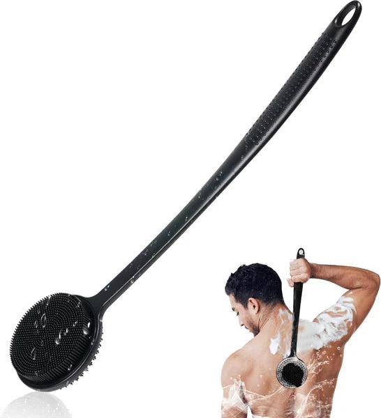 Silicone Bath Body Brush, 17" Long Handle Adjustable Dual-Sided Back Scrubber...