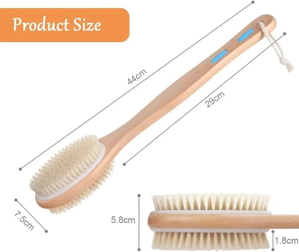 Long Handle Body Brush Back Scrubber Natural Bristles Wooden Shower Bath Loofah
