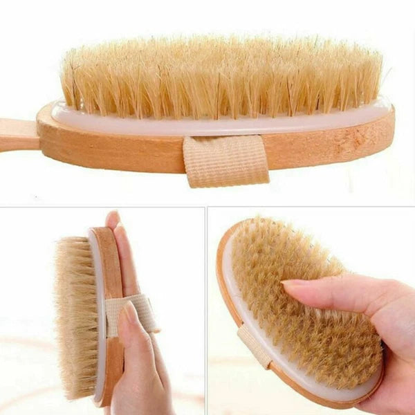 Durable Natural Long-Handled Bath Shower Body Back Dry Skin Spa Scrubber Brush F