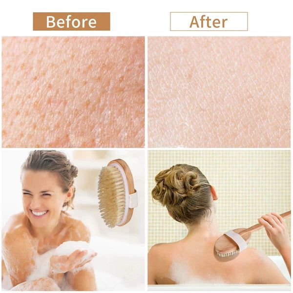 Wooden Bath Brush with Natural Bristles - Premium Body Scrubber for Dry Skin USA