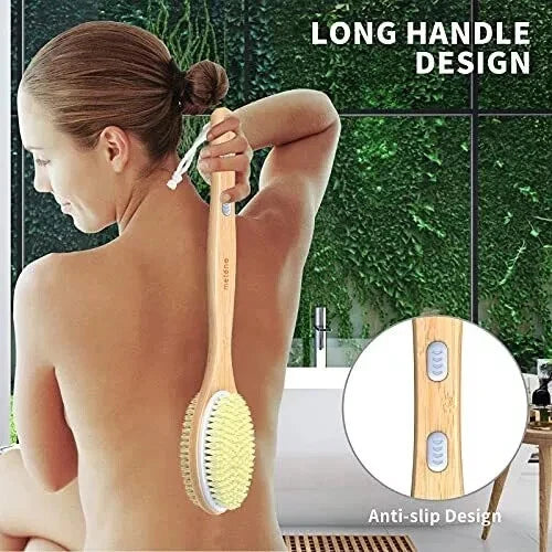 Long Handle Body Brush Bamboo Dual-Sided Back Scrubber Shower Bath Spa Wet / Dry