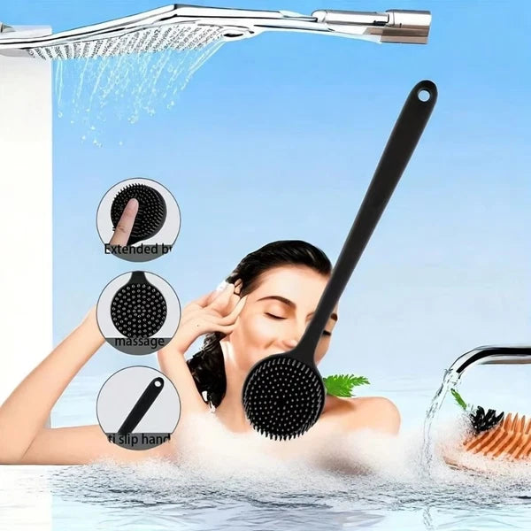 Silicone Back Scrubber for Shower Long Handle Bath Brush Double Sided