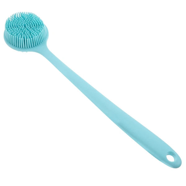 1PC Shower Brush Long Handle Silicone Back Skin Scrubber (Blue)