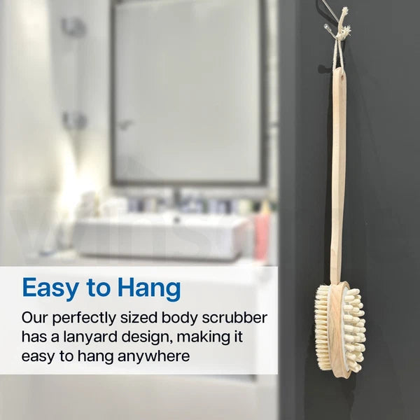 Long Handle Double Sided Shower Body Bath Bristle Brush Back Scrubber Massager
