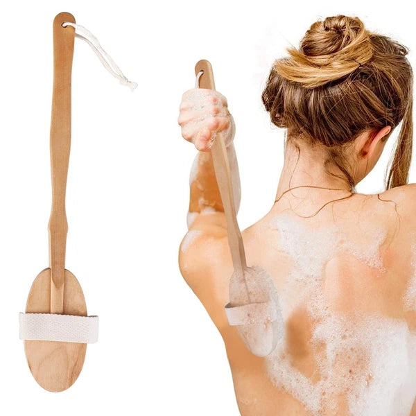 Wooden Bath Brush with Natural Bristles - Premium Body Scrubber for Dry Skin USA