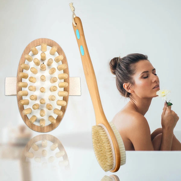 2pcs Long Body Bath Shower Brush Handle Back SPA Massage Exfoliating Brushes Set