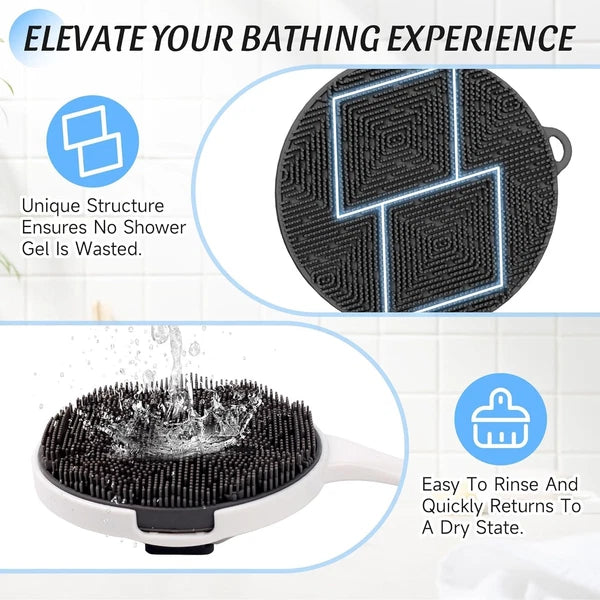 Silicone Back Scrubber for Shower, 15.68'' Detachable Long Handle Bath Brush wit