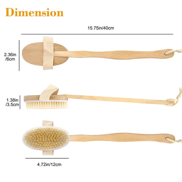 15.7" Long Handle Bath Brush Natural Bristles Body Back Shower Washing Scrubber✅