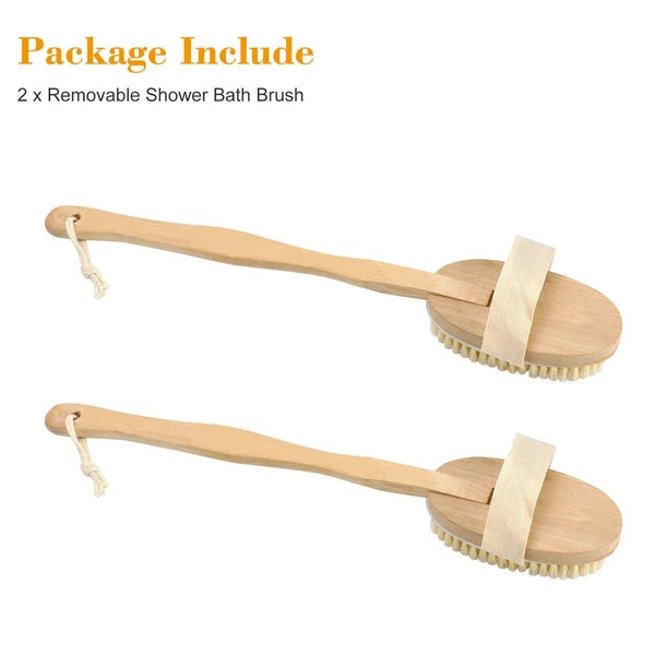 15.7" Long Handle Bath Brush Natural Bristles Body Back Shower Washing Scrubber✅