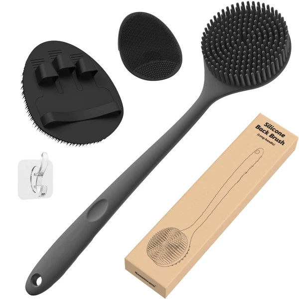 Silicone Back Scrubber (Thick Bristles) & Bath Glove & Face Brush Set(3PCS), ...