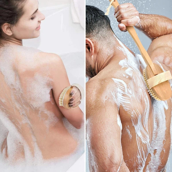15.7" Long Handle Bath Brush Natural Bristles Body Back Shower Washing Scrubber✅