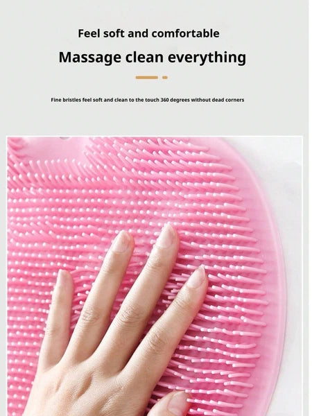 Silicone Shower Foot Scrubber Back Body Brush Massager Pad Mat Bathroom Grey