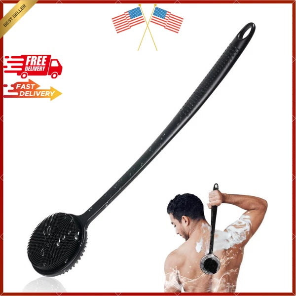 Silicone Bath Body Brush, 17" Long Handle Adjustable Dual-Sided Back Scrubber...