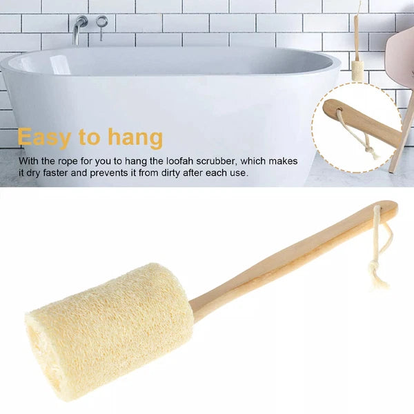 2 Natural Exfoliating Loofah Back Sponge Scrubber Brush with Long Wooden Handle