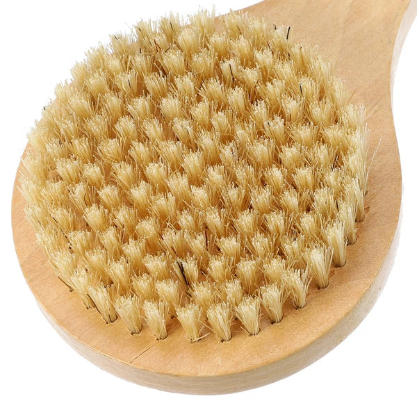 1Pcs Bath Shower Brush Back Scrubber with Short Wood Handle Brown 7.9 Inches