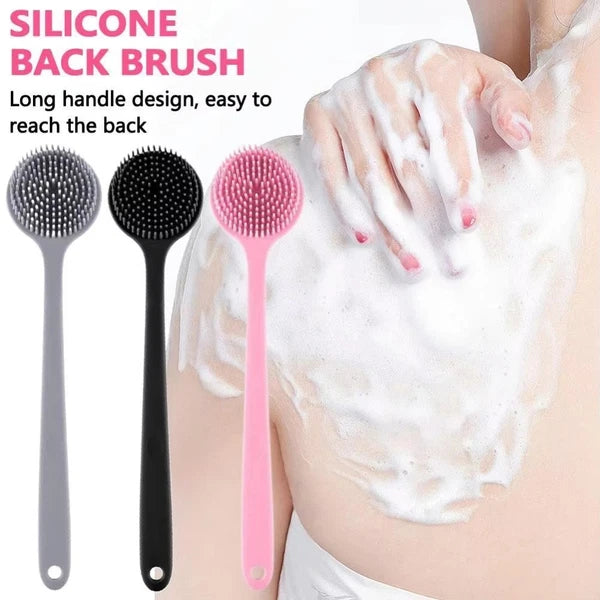 Silicone Back Scrubber for Shower Long Handle Bath Brush Double Sided