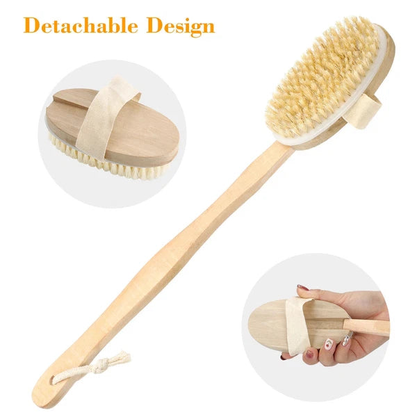 15.7" Long Handle Bath Brush Natural Bristles Body Back Shower Washing Scrubber✅