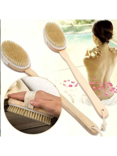 Long Handle Shower Body Bath Brush Detachable Wood Handle Bristle Massager Scrub