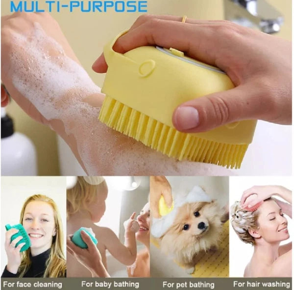 Silicone Bath Brush w Soap Dispenser-Body Scrubber, Handheld Hygiene Exfoliator