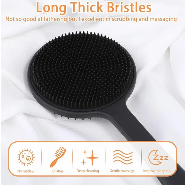 Silicone Bath Body Brush, 17" Long Handle Adjustable Dual-Sided Back Scrubber...