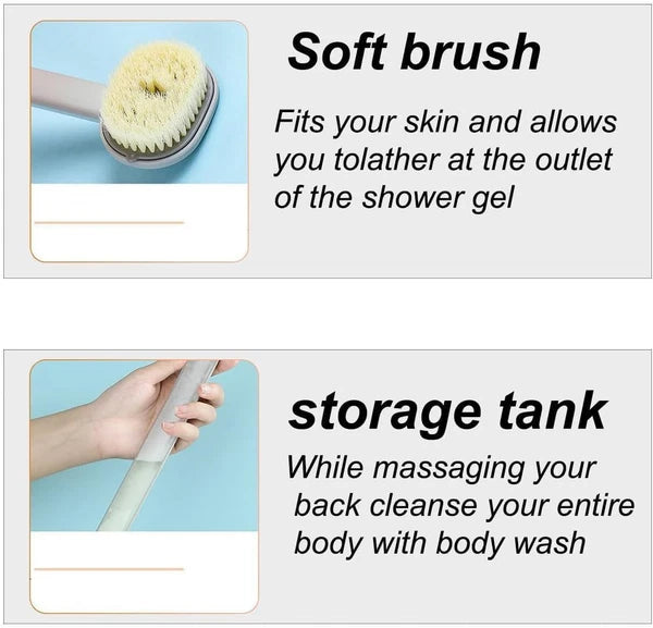 Long Handle Back Scrubber with Soap Dispenser - Bath Brush (Pink & Grey)